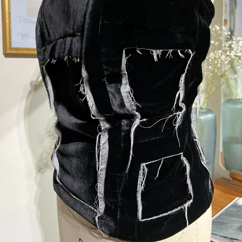 950$ MAISON MARGIELA TOP VELVET BLACK AND WHITE ZIPPER SIZE XS-S 40 IT - Picture 3 of 13
